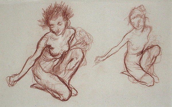 跪在地上的小恶魔（纸上的桑格画 作者 亚瑟·拉克汉姆（Arthur Rackham）