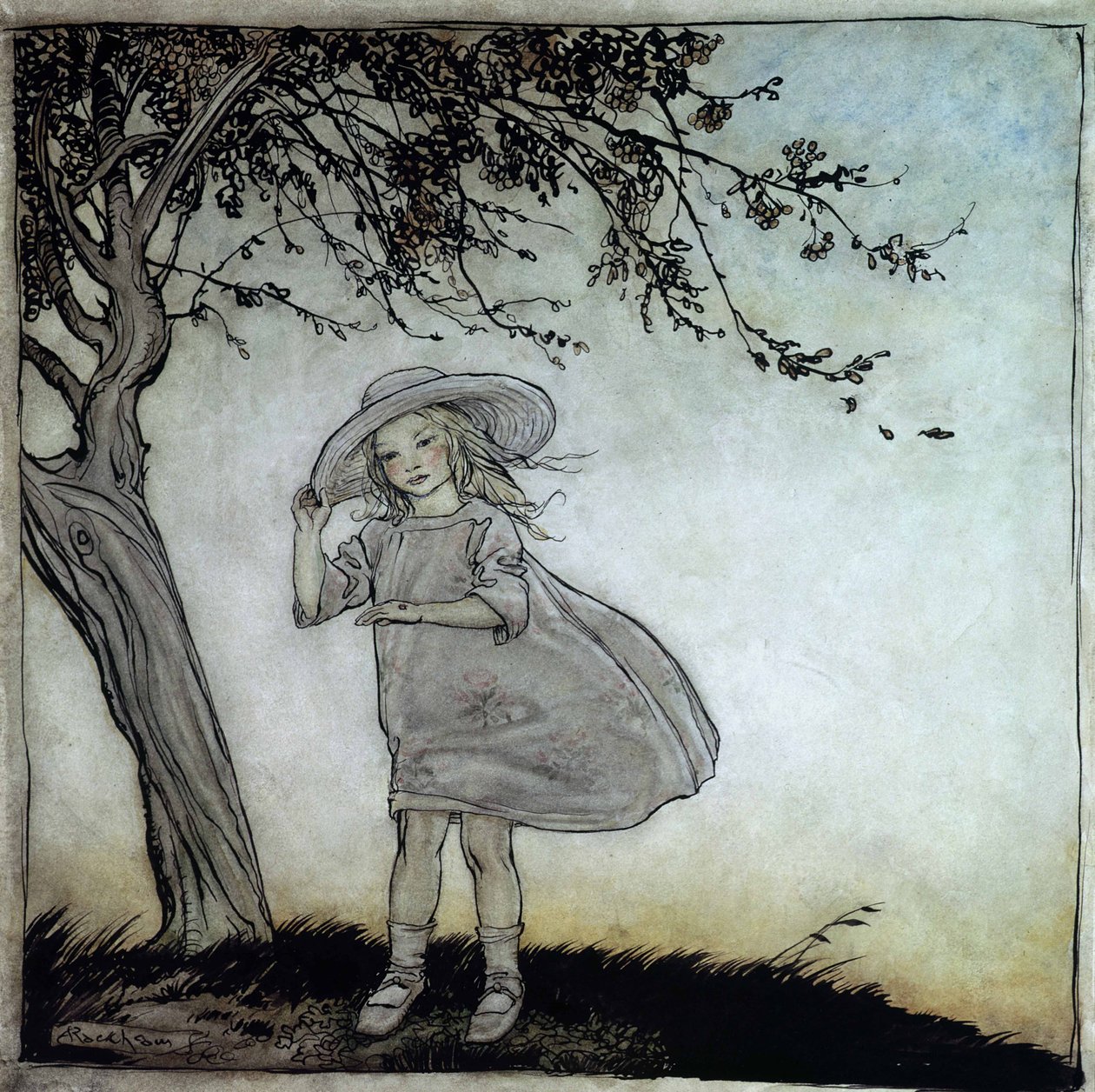瓢虫，瓢虫飞走回家，插图来自母鹅，旧童谣，1913年出版（笔和墨水和纸上的wc） 作者 亚瑟·拉克汉姆（Arthur Rackham）