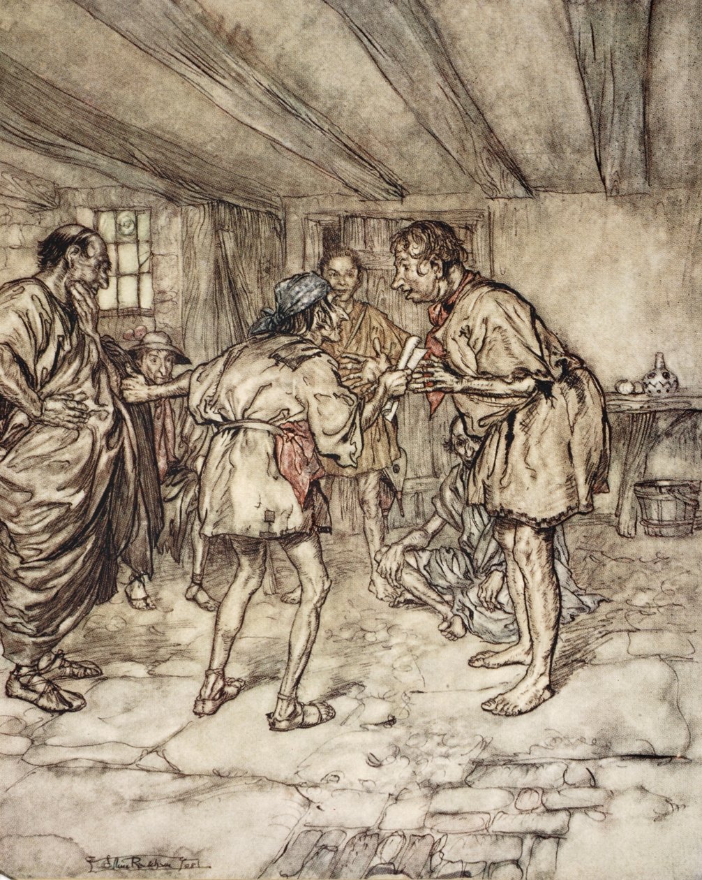 让我扮演狮子，1908年威廉·莎士比亚的“仲夏夜之梦”中的插图 作者 亚瑟·拉克汉姆（Arthur Rackham）