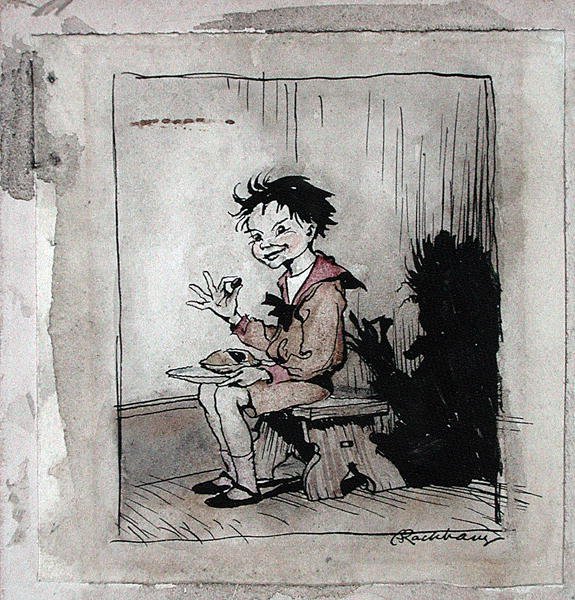 小杰克-霍纳，插图来自《鹅妈妈，古老的童谣》，1913年出版（纸上笔墨和水彩）。 作者 亚瑟·拉克汉姆（Arthur Rackham）