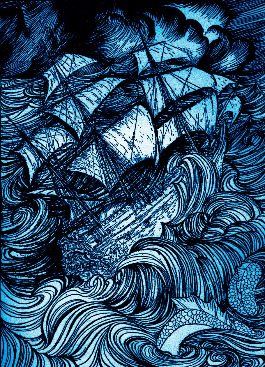 埃德加-爱伦-坡的《在瓶中发现的手稿》。 作者 亚瑟·拉克汉姆（Arthur Rackham）