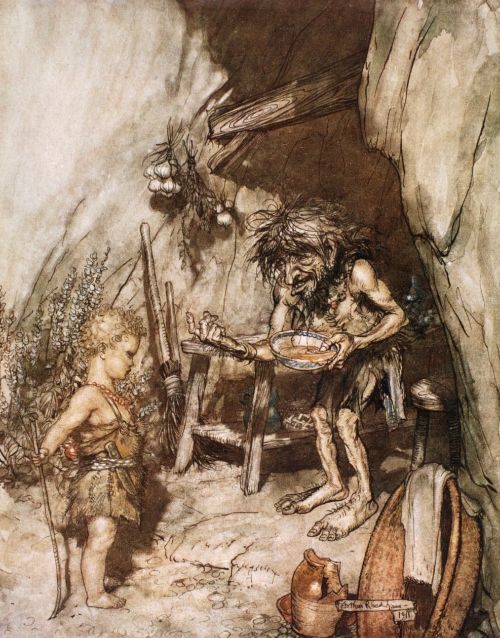 哑剧和婴儿》，1924年。   作者 亚瑟·拉克汉姆（Arthur Rackham）