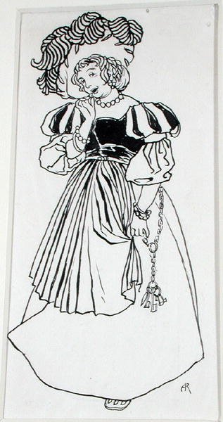Una Von-Something小姐，插图来自托马斯-英戈兹比的《英戈兹比传奇，或欢乐与奇迹》，1898年出版（纸上笔墨）。 作者 亚瑟·拉克汉姆（Arthur Rackham）