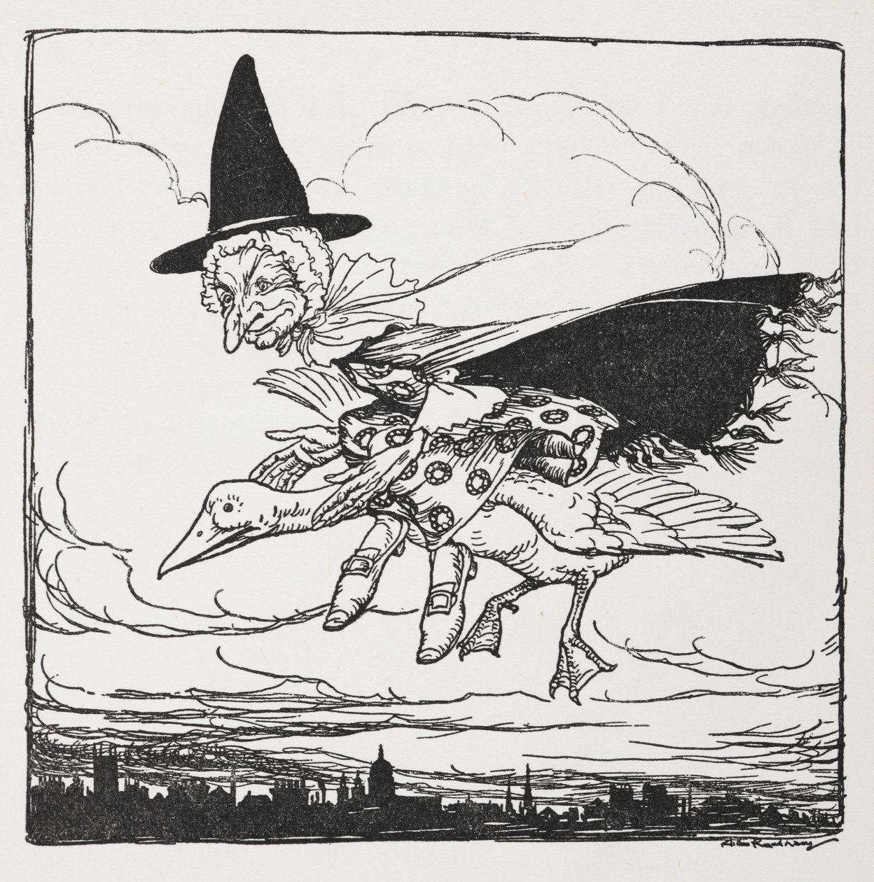 鹅妈妈骑鹅飞行 作者 亚瑟·拉克汉姆（Arthur Rackham）