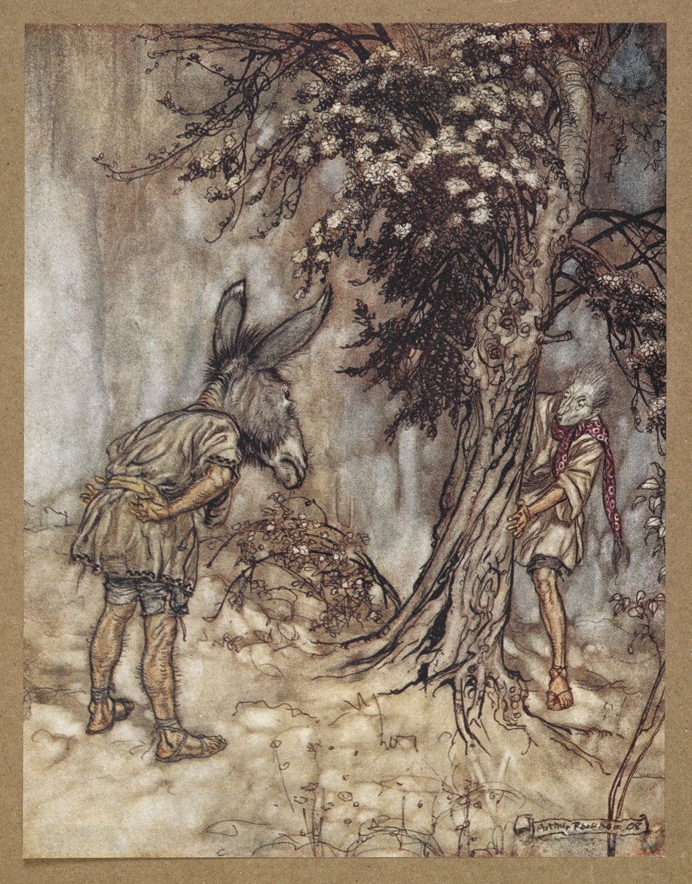 "啊，波顿，你变了"
仲夏夜之梦》中的一幕 作者 亚瑟·拉克汉姆（Arthur Rackham）