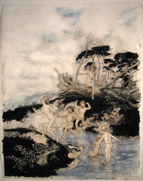 哦，活着多好啊"，纳撒尼尔-霍桑的《奇书》插图，1922年出版（纸上笔墨和水彩）。 作者 亚瑟·拉克汉姆（Arthur Rackham）