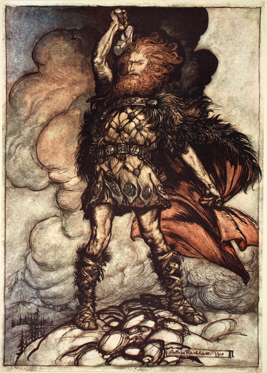 诸神之一的多纳，召唤雾气离开》，1910年。   作者 亚瑟·拉克汉姆（Arthur Rackham）