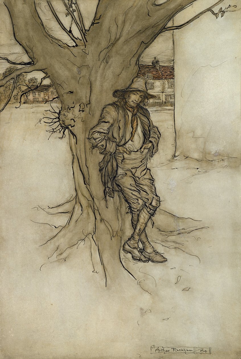 撕裂儿子，他自己的精确对象，他上山，1904年（wc用笔和墨水在纸上） 作者 亚瑟·拉克汉姆（Arthur Rackham）