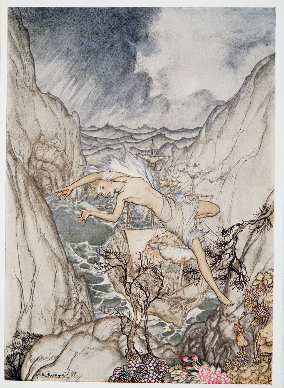 安全地在港口是国王船，插图来自威廉莎士比亚暴风雨，酒吧。 1926年 作者 亚瑟·拉克汉姆（Arthur Rackham）