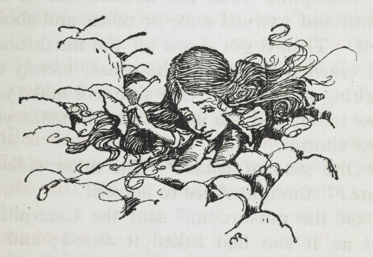 吃了毛毛虫的蘑菇后缩小的爱丽丝 作者 亚瑟·拉克汉姆（Arthur Rackham）