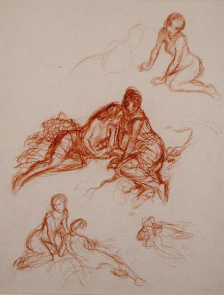 坐在草地上的女孩的研究（纸上的桑格）。 作者 亚瑟·拉克汉姆（Arthur Rackham）