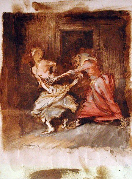 巫师和少女的研究 作者 亚瑟·拉克汉姆（Arthur Rackham）