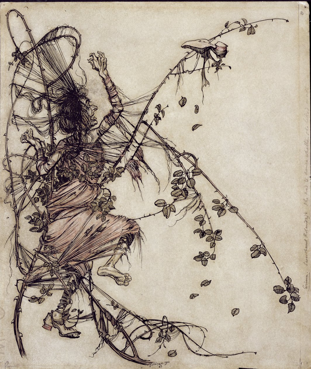 甜心罗兰，来自格林兄弟的插图，由埃德加·刘易斯夫人翻译，1900年出版（钢笔墨水和纸张上写着） 作者 亚瑟·拉克汉姆（Arthur Rackham）