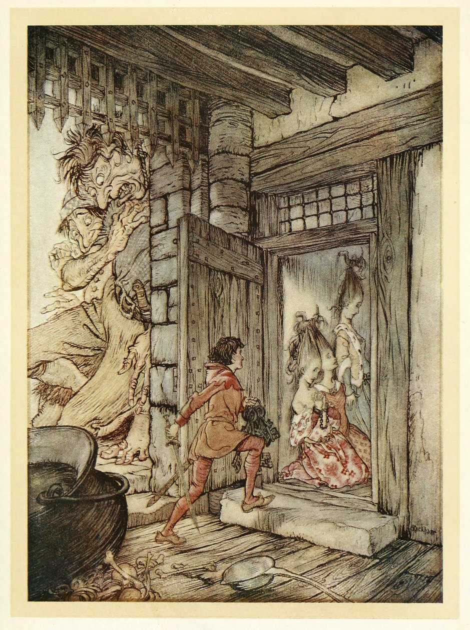 拿着城堡的钥匙，杰克打开了所有的门，从英国童话故事，酒吧。 1922年 作者 亚瑟·拉克汉姆（Arthur Rackham）