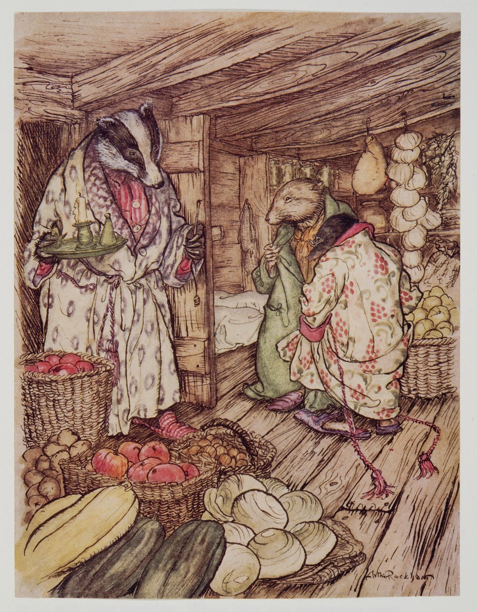 Badgers冬季商店确实在各处都可见，占据了房间的一半，来自Willows的Wind in the Willows（1859  -  1932年），酒吧。 1940年 作者 亚瑟·拉克汉姆（Arthur Rackham）