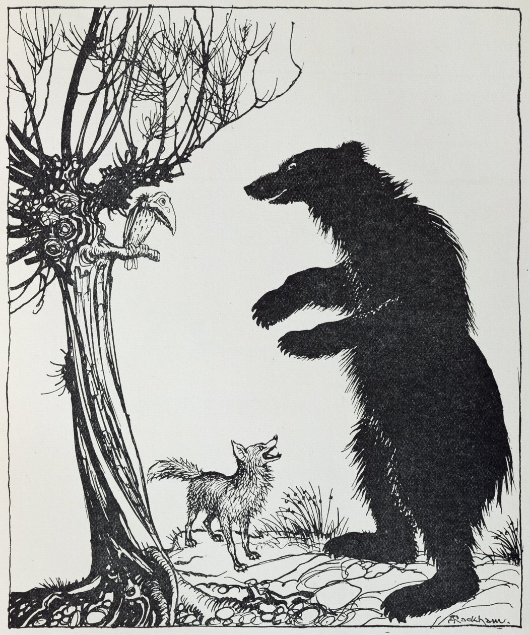 熊和狐狸，来自&39;伊索寓言&39;的插图，由Heinemann出版，1912年 作者 亚瑟·拉克汉姆（Arthur Rackham）