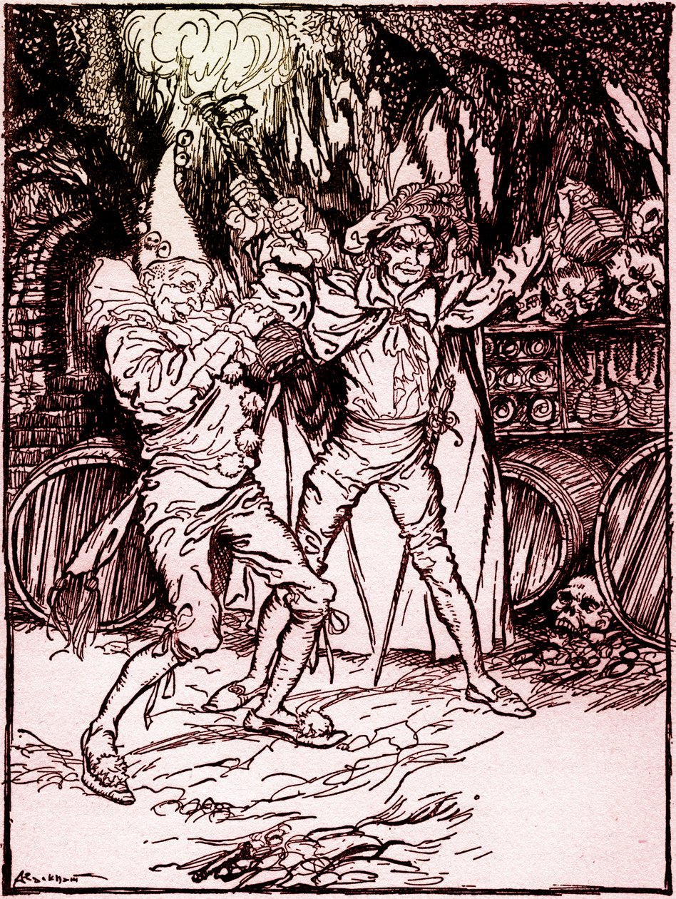 埃德加-爱伦-坡的 "阿蒙提拉多之桶"。 作者 亚瑟·拉克汉姆（Arthur Rackham）