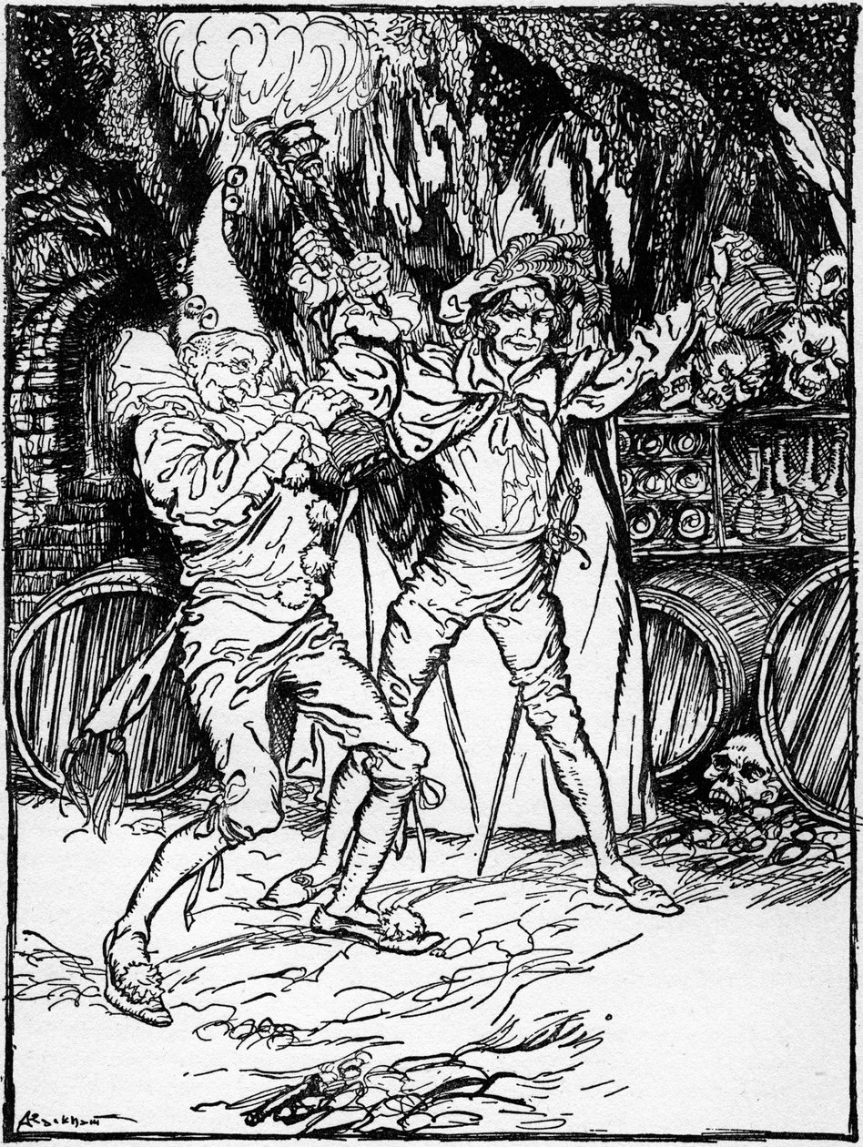 埃德加-爱伦-坡的 "阿蒙提拉多之桶"。 作者 亚瑟·拉克汉姆（Arthur Rackham）
