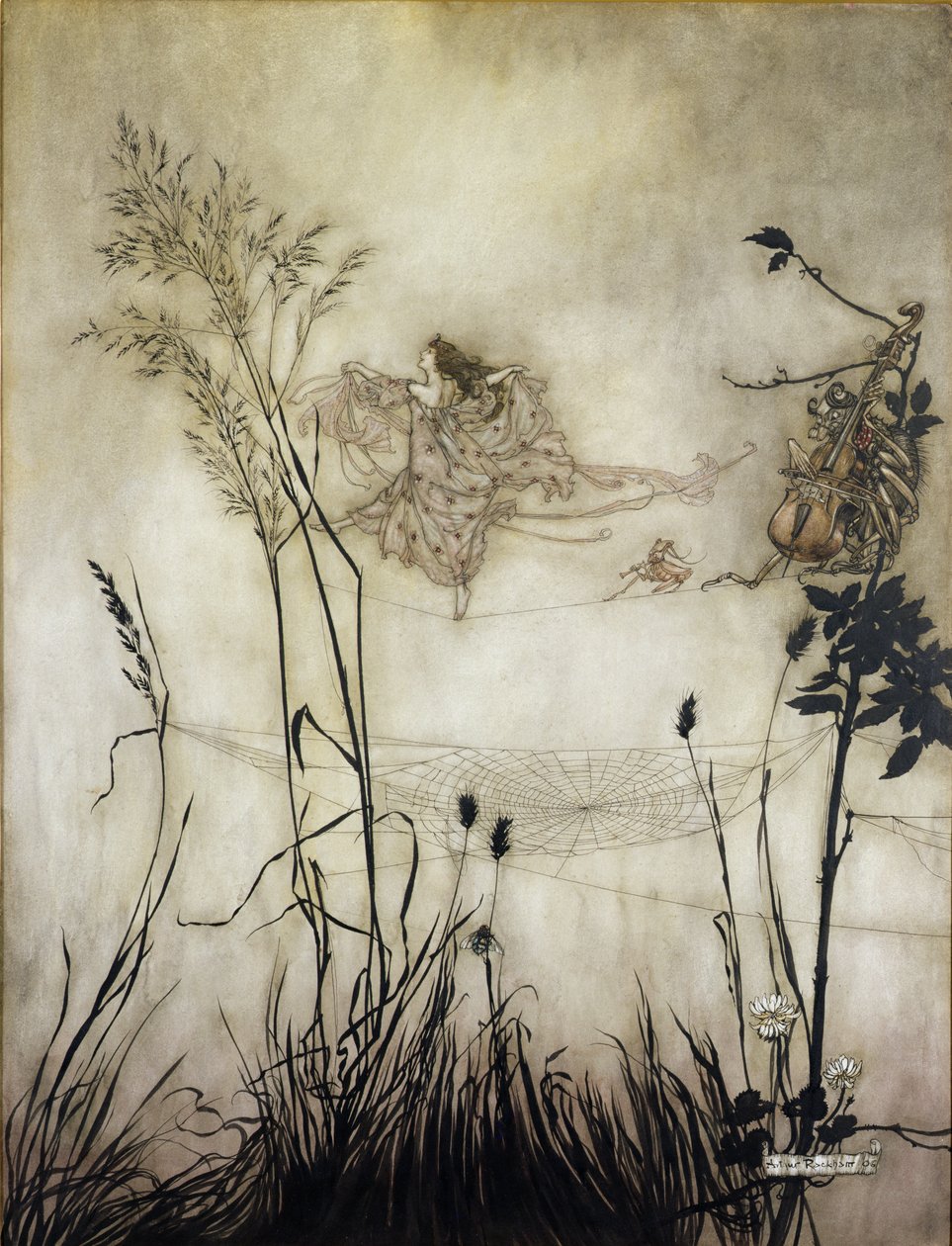 仙女是精致的舞者，插图在肯辛顿花园的彼得潘由JM巴里（1860-1937）1906年（笔和墨水在纸上） 作者 亚瑟·拉克汉姆（Arthur Rackham）