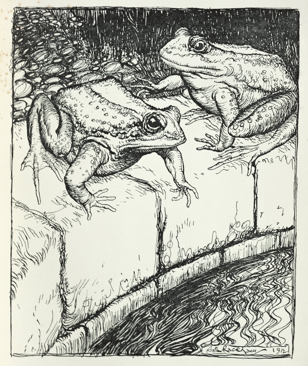 The Frogs and the Well，来自&39;Aesop&39;s Fables&39;的插图，由海涅曼出版，1912年 作者 亚瑟·拉克汉姆（Arthur Rackham）