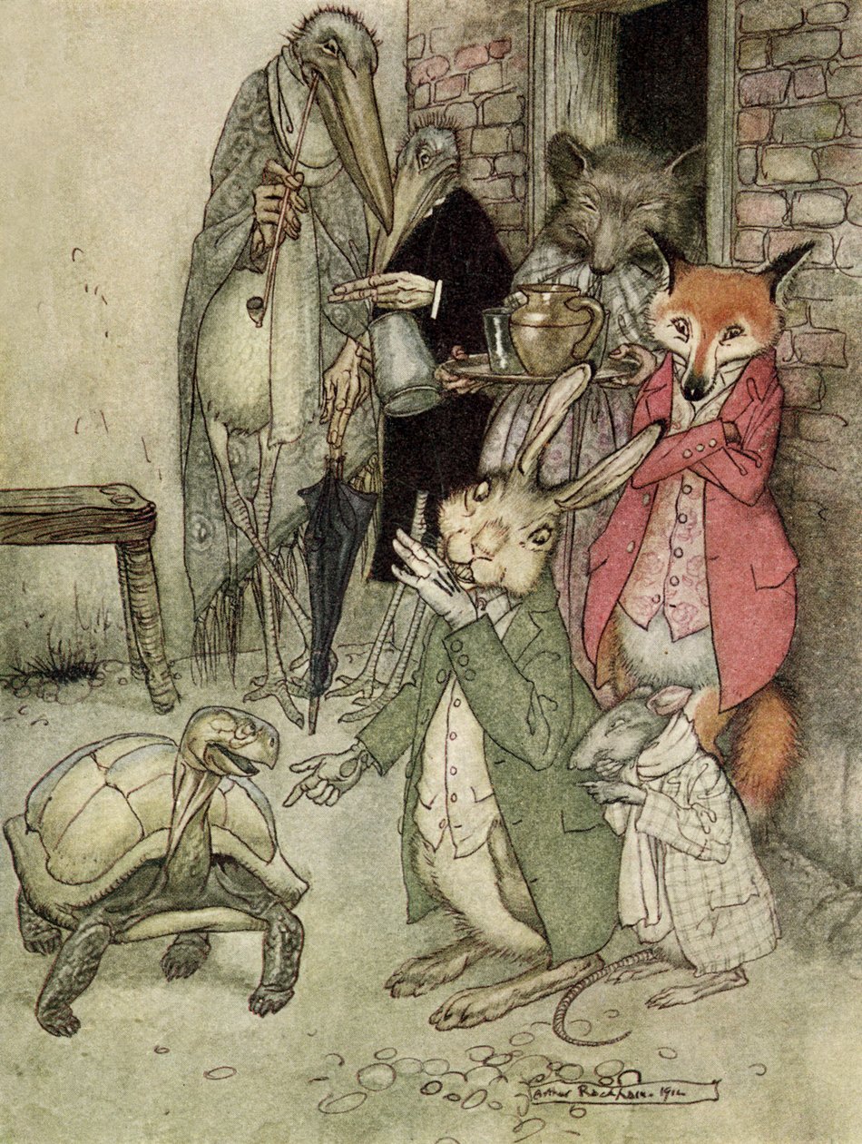 兔子和乌龟 作者 亚瑟·拉克汉姆（Arthur Rackham）