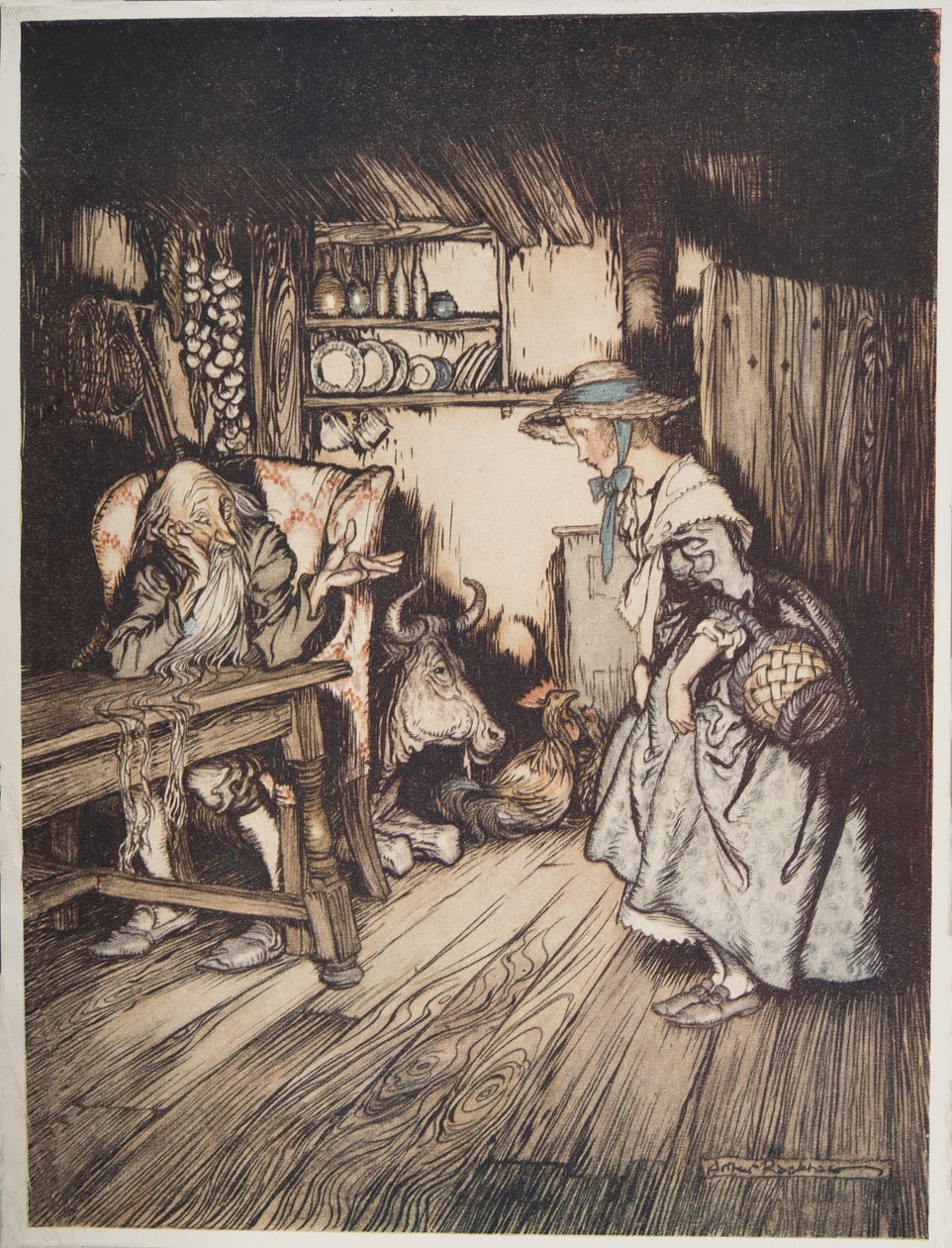 森林里的小屋，来自格林兄弟的小兄弟和小妹妹以及其他故事，pub.1917 作者 亚瑟·拉克汉姆（Arthur Rackham）