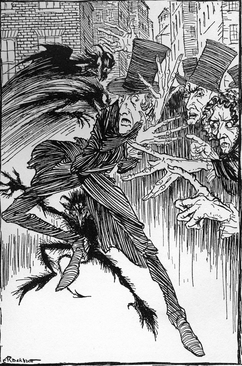 埃德加-爱伦-坡的 "反常的小恶魔"。 作者 亚瑟·拉克汉姆（Arthur Rackham）