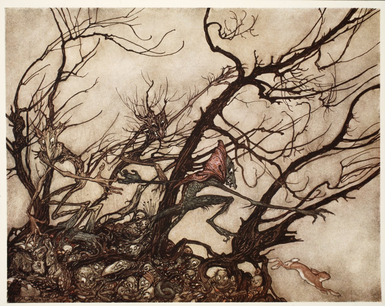 印第安人认为他们是烈酒的居所，来自华盛顿欧文酒吧的Rip Van Winkle。 1910 作者 亚瑟·拉克汉姆（Arthur Rackham）