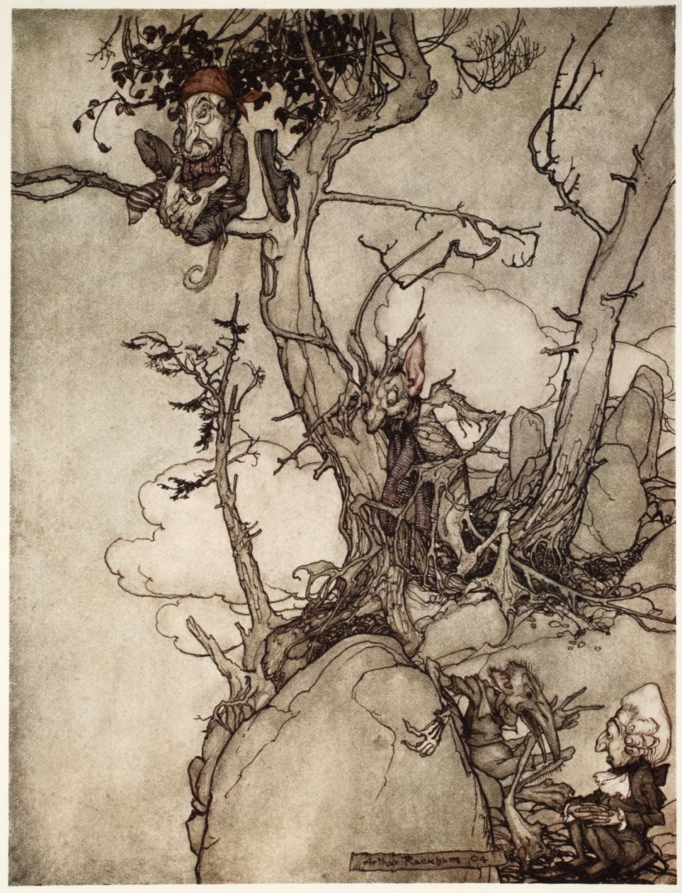 Kaatsberg或Catskill山脉一直是一个充满寓言的地区，来自Washington Irving，酒吧的Rip Van Winkle。 1910 作者 亚瑟·拉克汉姆（Arthur Rackham）