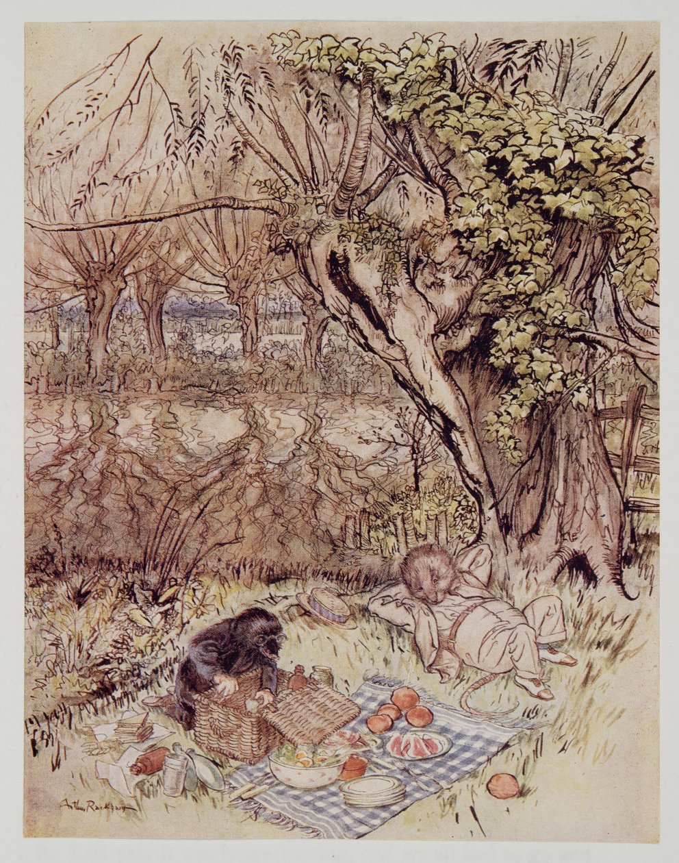 鼹鼠乞求允许自己打开包装，由Kenneth Grahame（1859  -  1932），酒吧中的Wind in the Willows。 1940年 作者 亚瑟·拉克汉姆（Arthur Rackham）