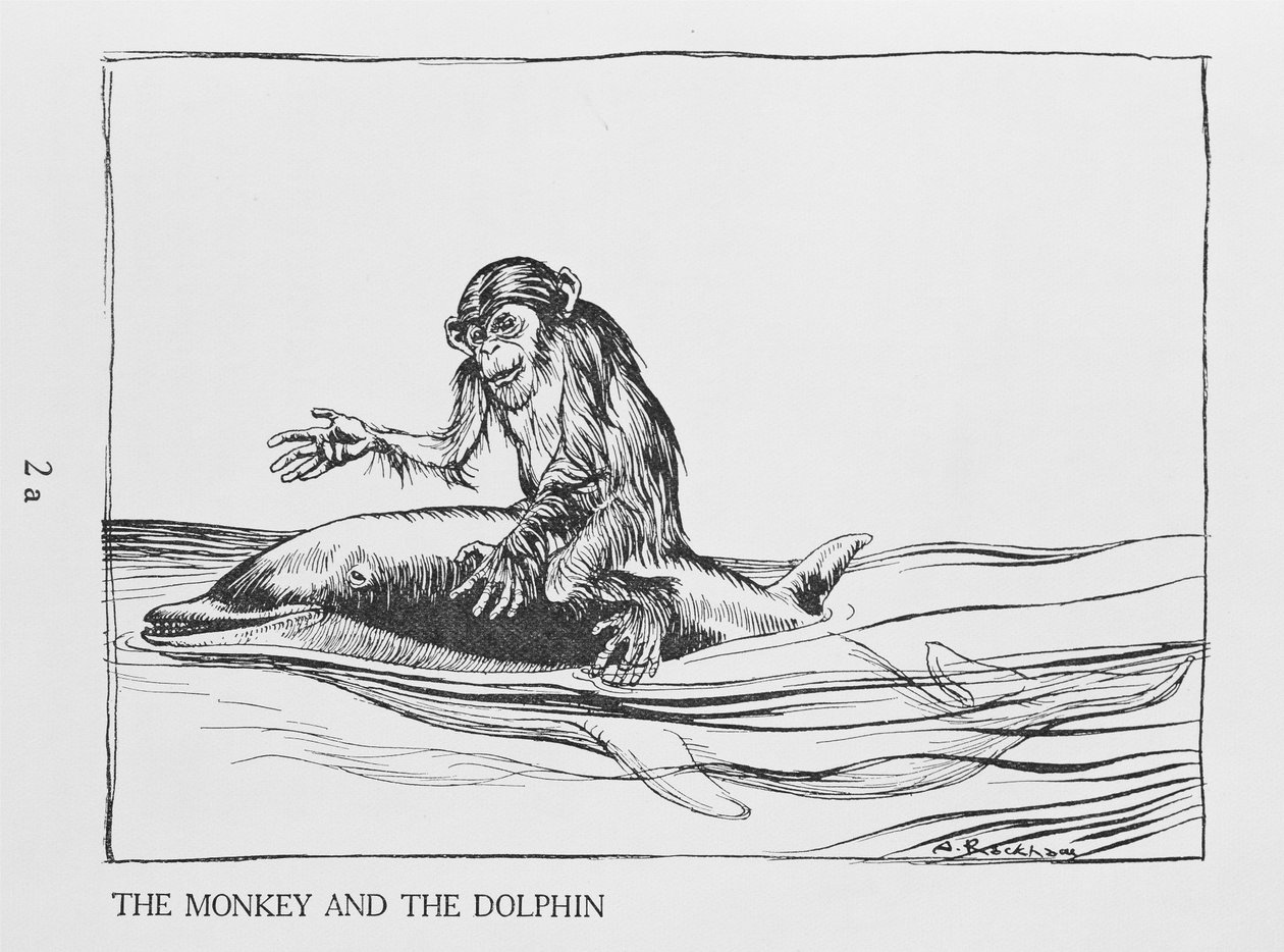 猴子和海豚，来自Aesops Fables的插图，由Heinemann出版，1912年 作者 亚瑟·拉克汉姆（Arthur Rackham）