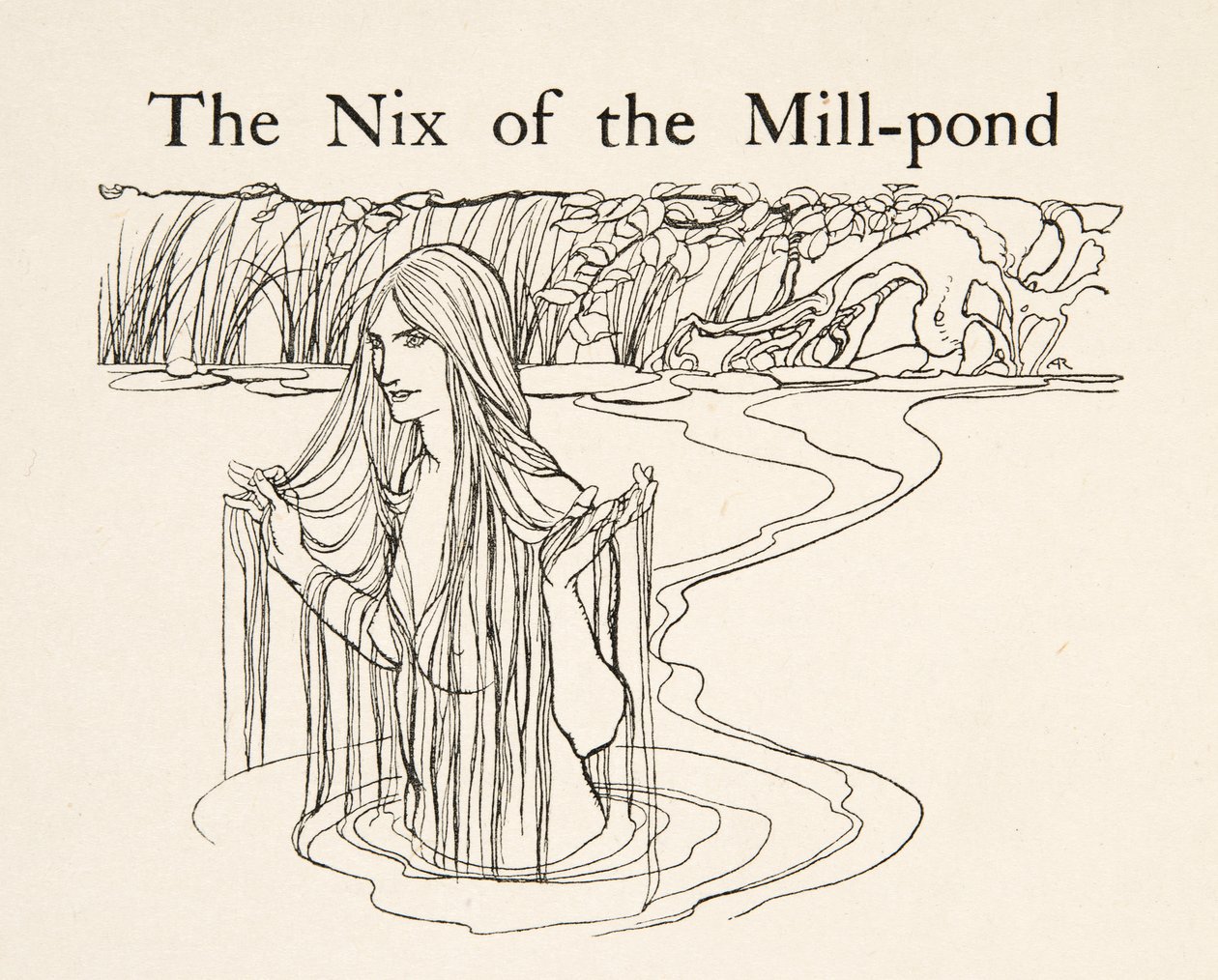 Mill-Pond 的 Nix，来自 Little Brother & Little Sister 和其他格林兄弟的故事，pub.1917（石版画） 作者 亚瑟·拉克汉姆（Arthur Rackham）