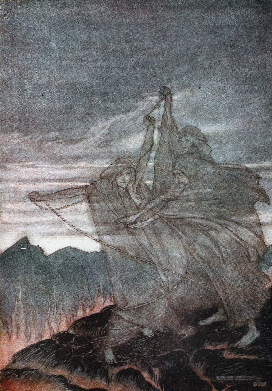 消失的诺恩斯。理查德·瓦格纳（Richard Wagner）的《齐格弗里德与众神的暮光》插图，1910年 作者 亚瑟·拉克汉姆（Arthur Rackham）