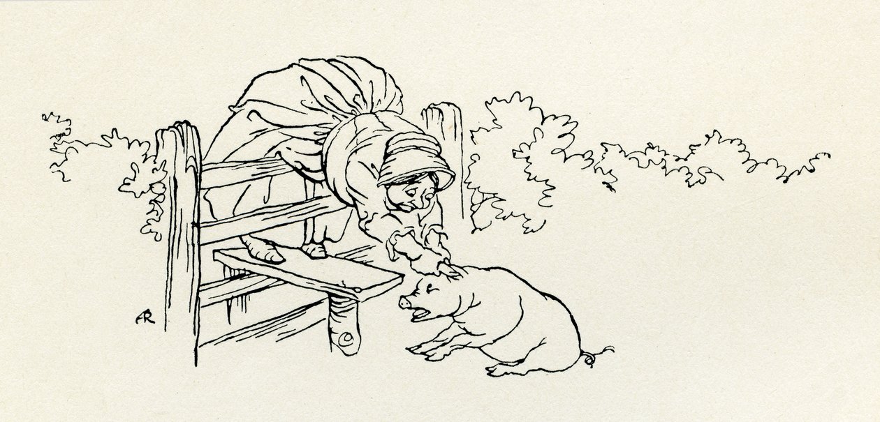 老妇人和她的猪 作者 亚瑟·拉克汉姆（Arthur Rackham）