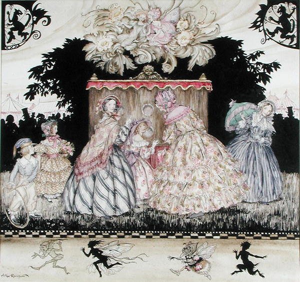 窥视秀》，《历代服装》的封面插图，马格斯兄弟公司 作者 亚瑟·拉克汉姆（Arthur Rackham）