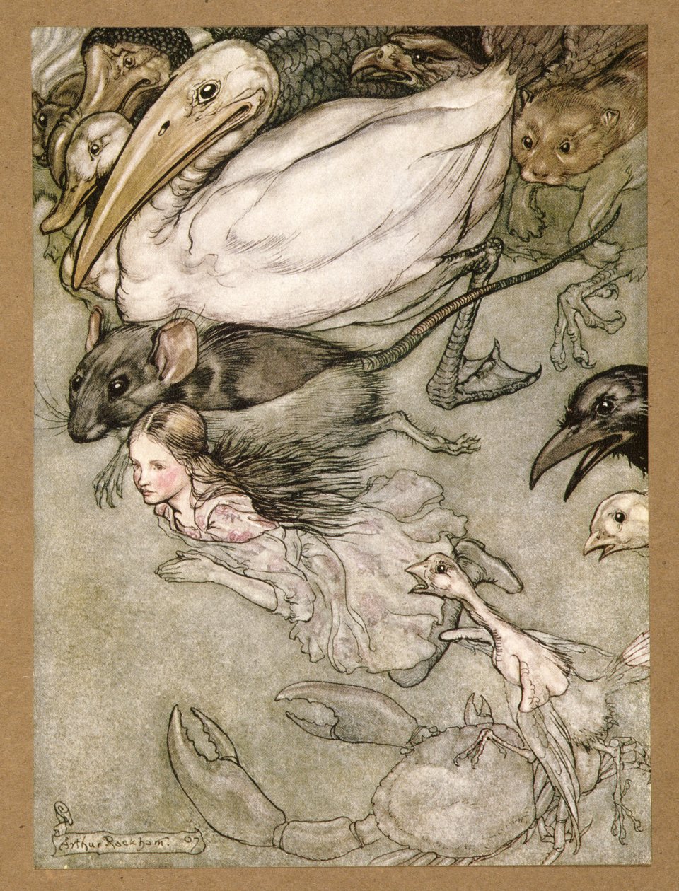 泪水池，来自Alices Adventures in Wonderland，由Lewis Carroll，pub.1907 作者 亚瑟·拉克汉姆（Arthur Rackham）