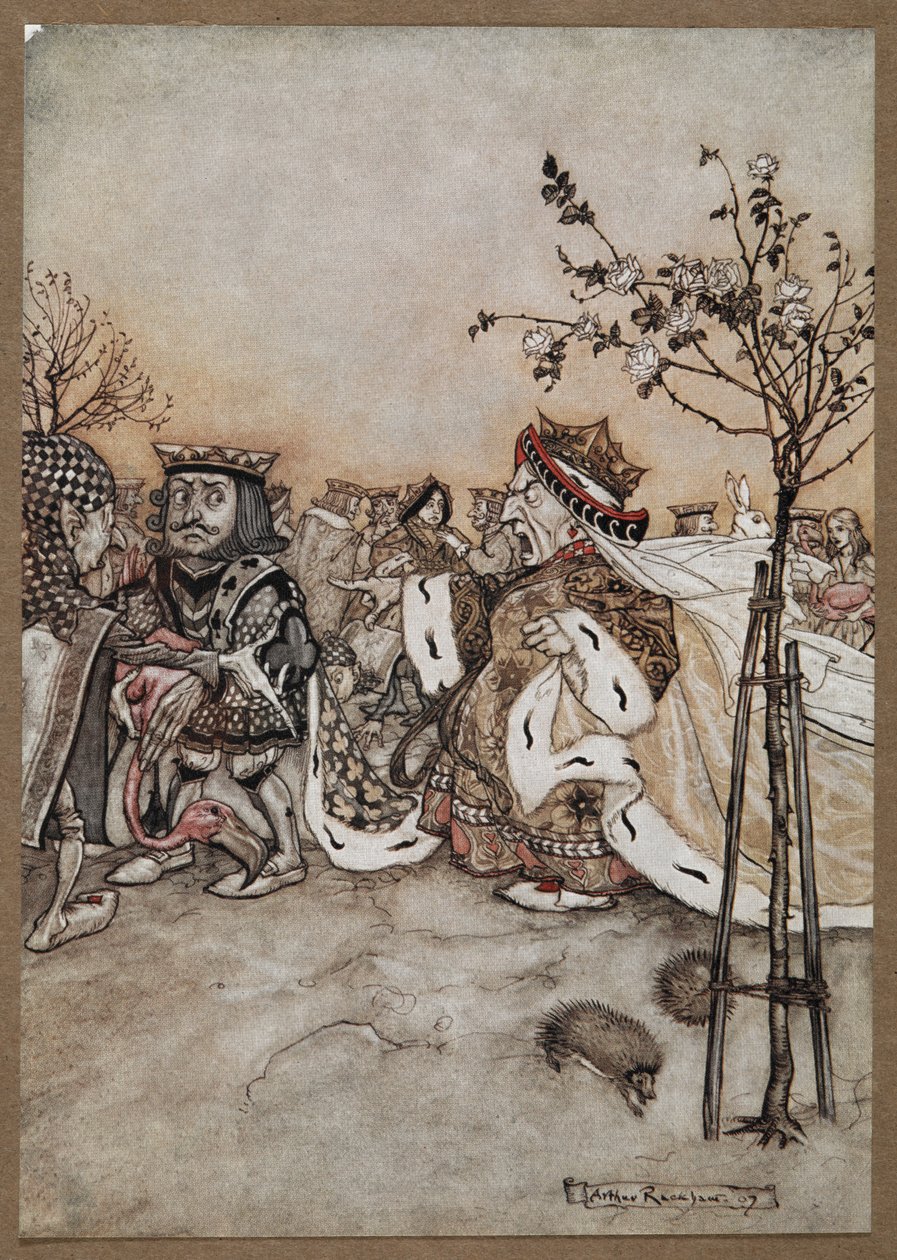 红心皇后在槌球比赛后愤怒地大喊 作者 亚瑟·拉克汉姆（Arthur Rackham）