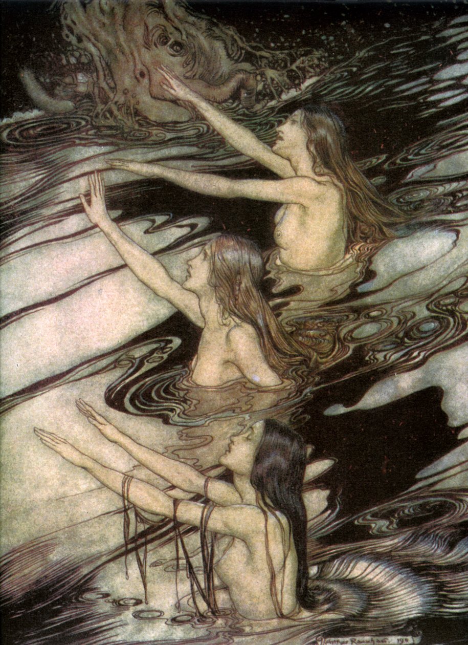理查德·瓦格纳（Richard Wagner）的《齐格弗里德》和《众神的暮光》中的《莱茵少女》，1911年。 作者 亚瑟·拉克汉姆（Arthur Rackham）