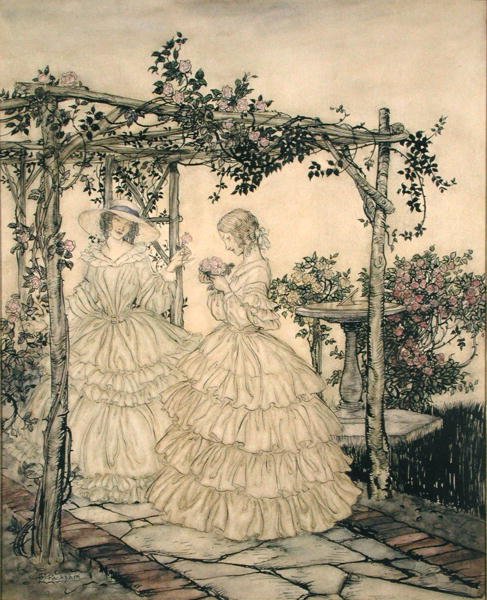 玫瑰园》，约1923-5（纸上水彩）。 作者 亚瑟·拉克汉姆（Arthur Rackham）