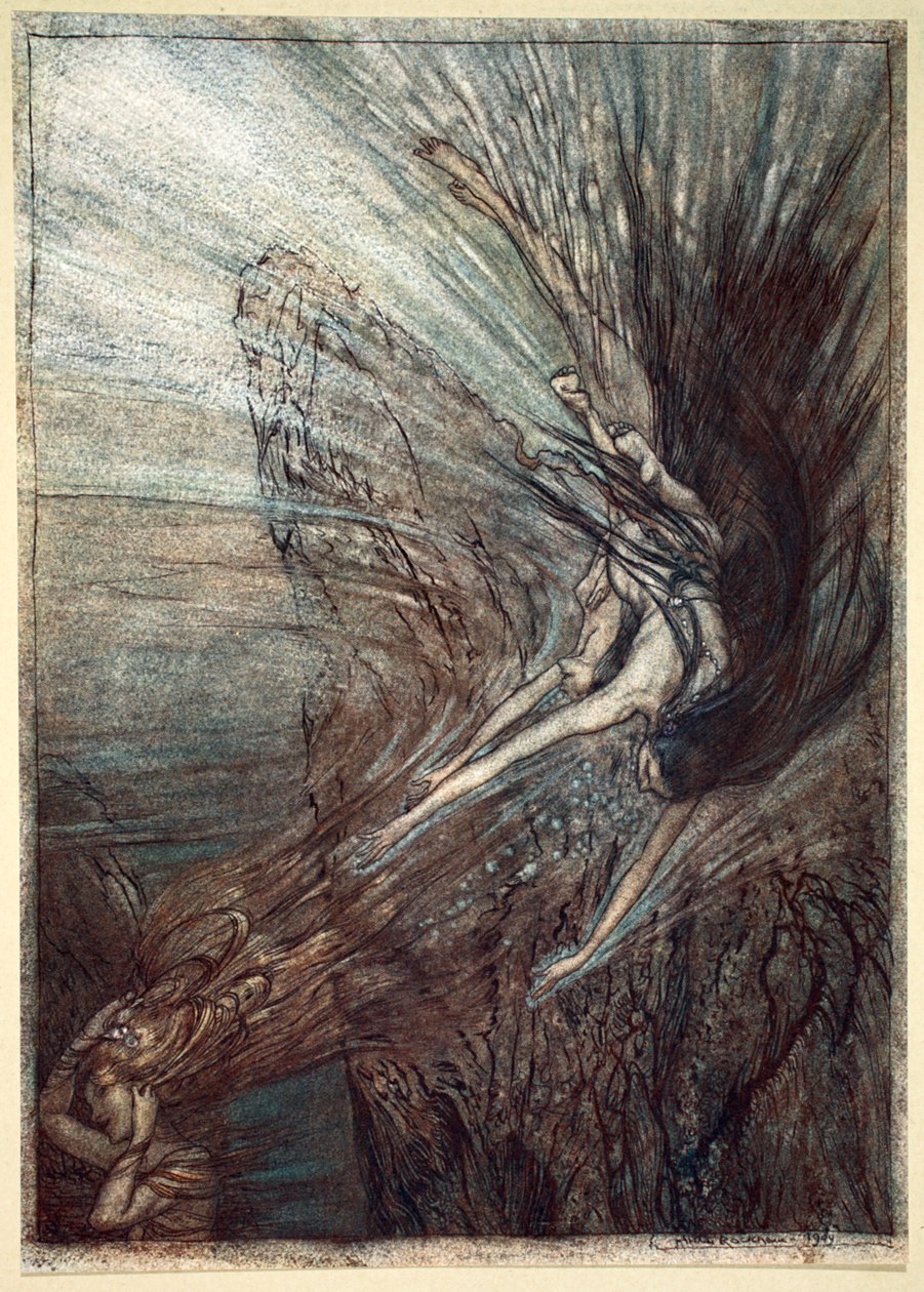 莱茵河少女的嬉戏》，1910年。   作者 亚瑟·拉克汉姆（Arthur Rackham）