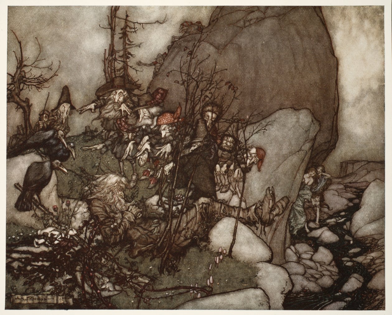 Rip Van Winkle的睡眠，来自Rip Van Winkle，华盛顿欧文，酒吧。 1910 作者 亚瑟·拉克汉姆（Arthur Rackham）