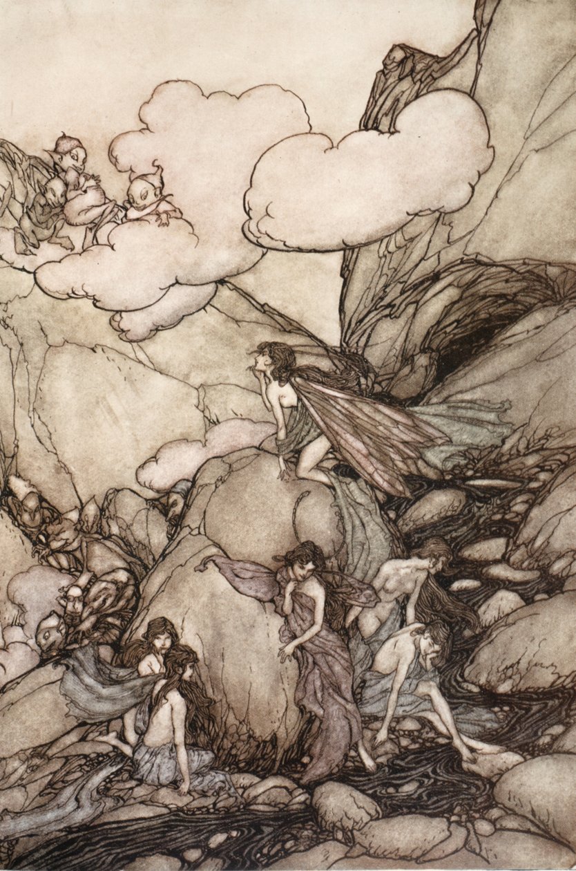 这些神仙的山脉，来自华盛顿欧文的Rip Van Winkle，酒吧。 1910 作者 亚瑟·拉克汉姆（Arthur Rackham）
