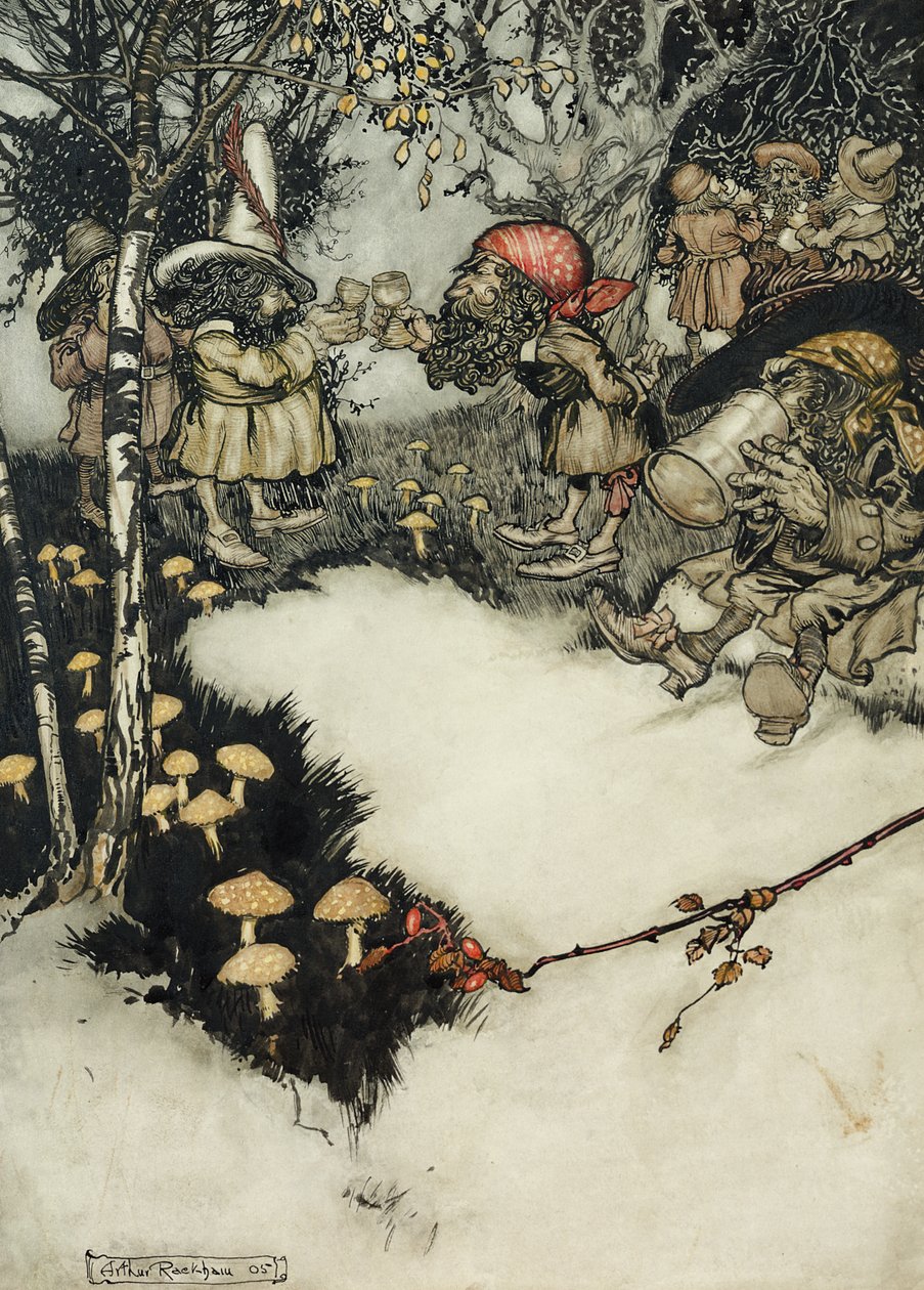 1905年，他们在深沉的沉默中喝醉了他们的酒（笔在纸上和纸上） 作者 亚瑟·拉克汉姆（Arthur Rackham）