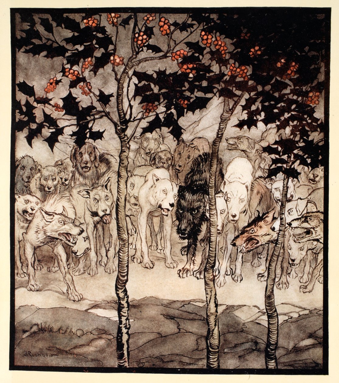 They stood outside, filled with savagery and terror, illustration from 