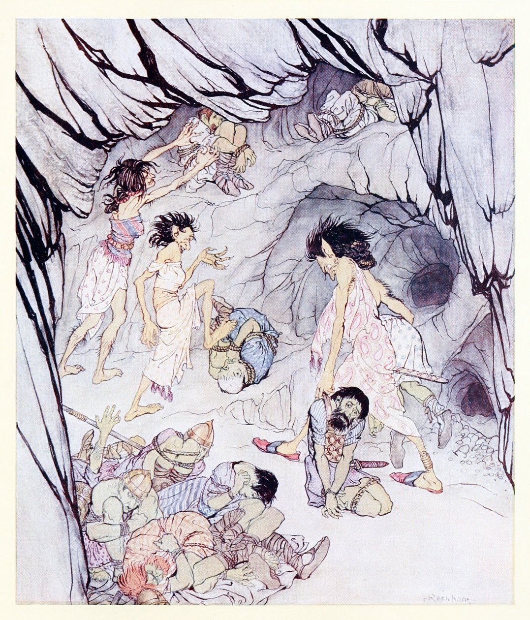 Cullen说，这个很胖，她在爱尔兰童话故事中从Cesh Corran的魔法洞中滚来一个笨重的Fenian。 作者 亚瑟·拉克汉姆（Arthur Rackham）
