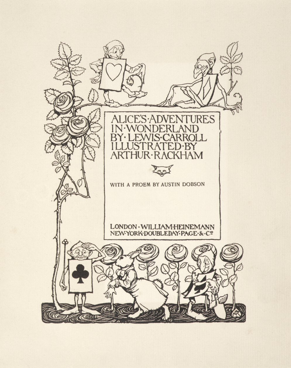 标题页，来自Alices Adventures in Wonderland，作者：Lewis Carroll，pub.1907 作者 亚瑟·拉克汉姆（Arthur Rackham）