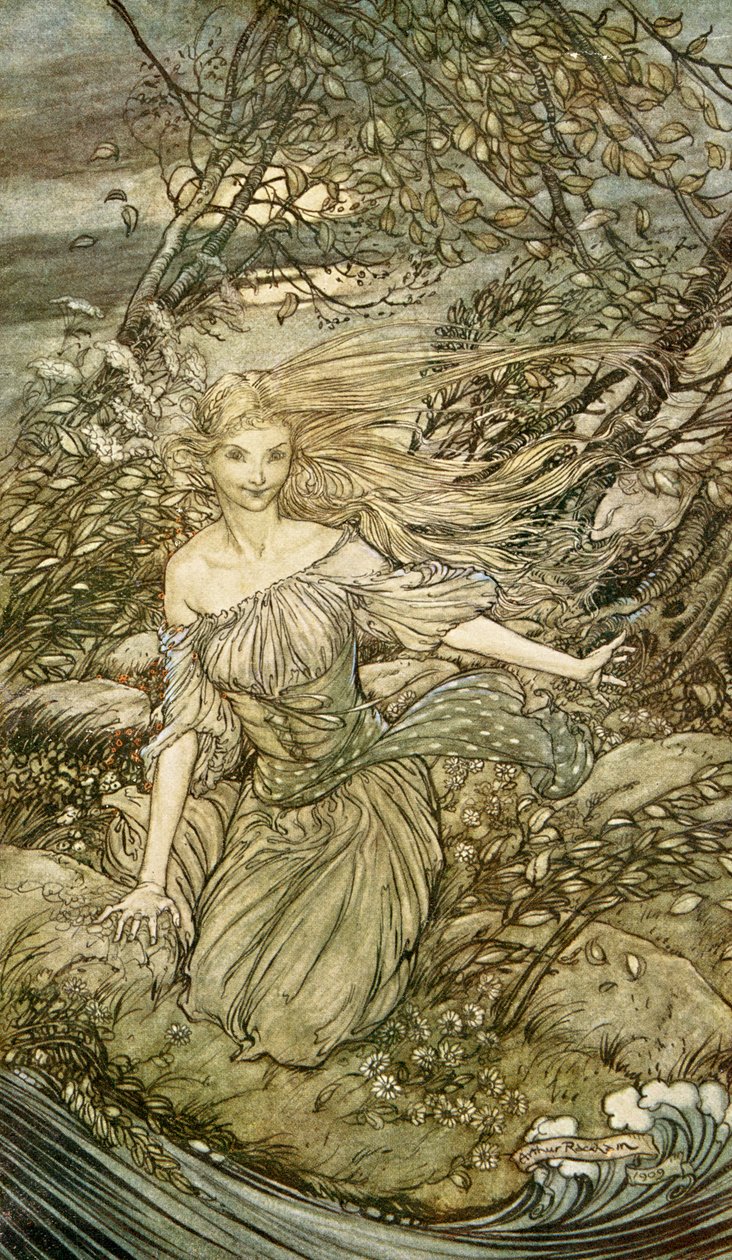 在Friedrich de laMotteFouqué的Undine 作者 亚瑟·拉克汉姆（Arthur Rackham）