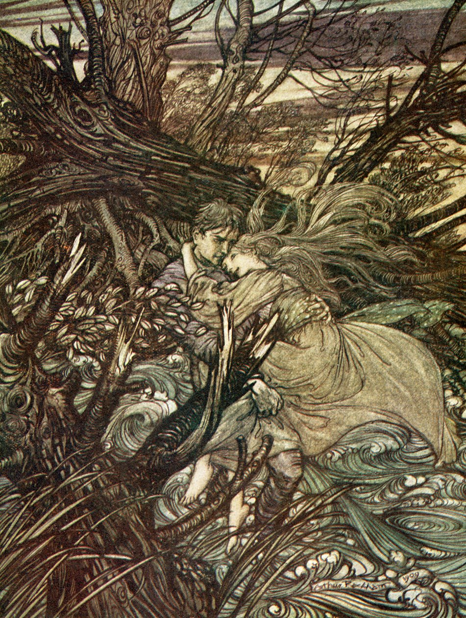 在Friedrich de laMotteFouqué的Undine 作者 亚瑟·拉克汉姆（Arthur Rackham）