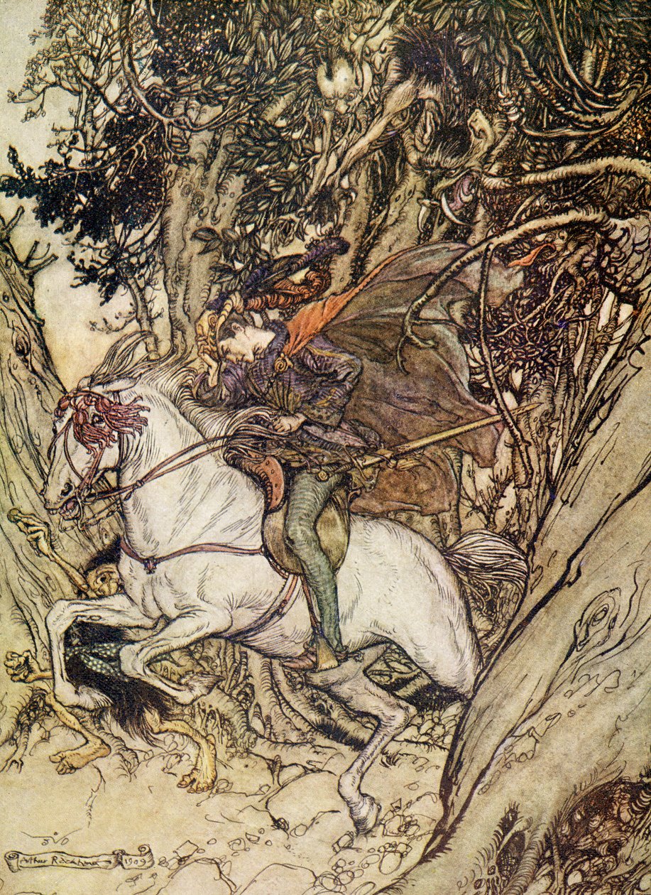 在Friedrich de laMotteFouqué的Undine 作者 亚瑟·拉克汉姆（Arthur Rackham）