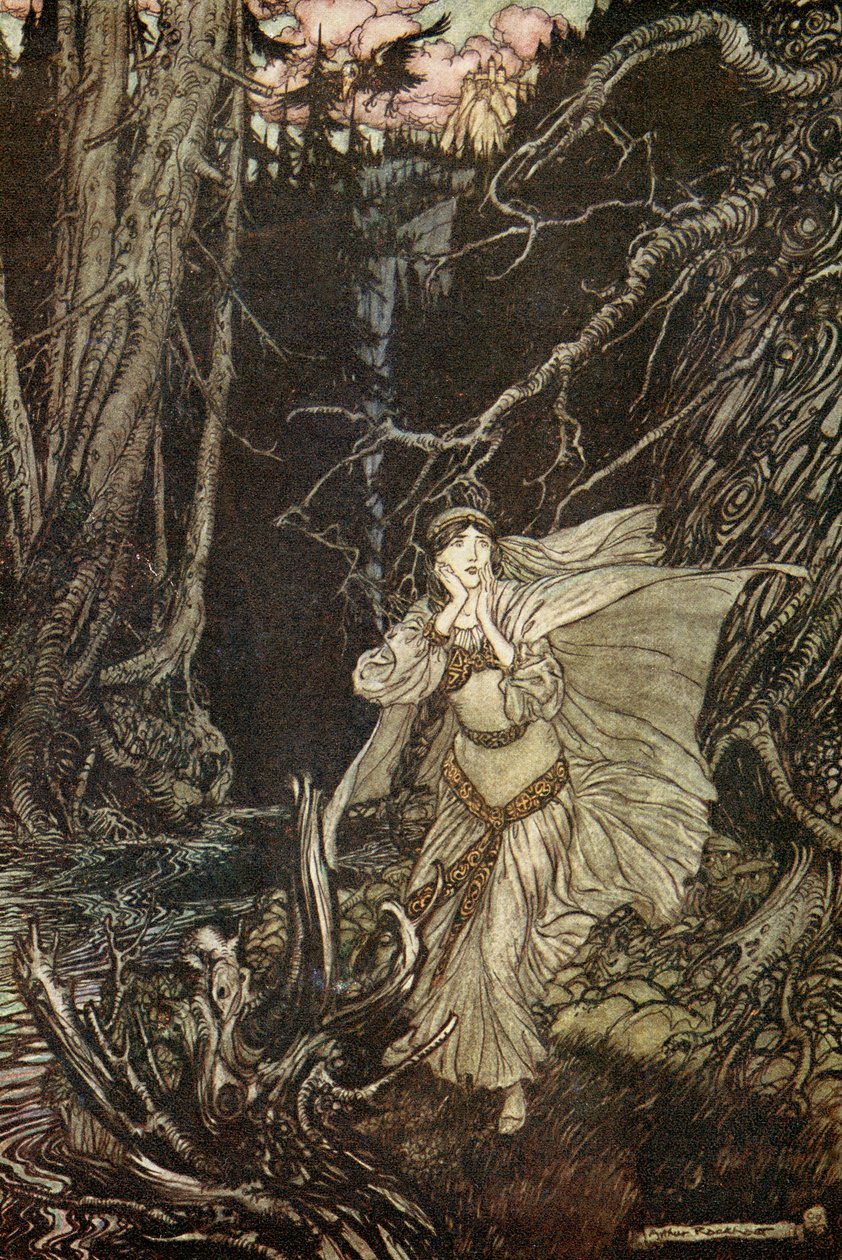 在Friedrich de laMotteFouqué的Undine 作者 亚瑟·拉克汉姆（Arthur Rackham）